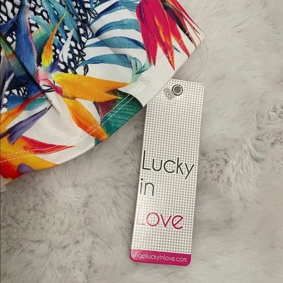 Lucky in Love Copa Ruche Skirt in a multicolored tropical print. - Picture 7 of 8